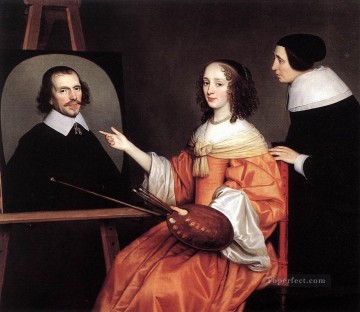 ジェラルド・ファン・ホンホルスト Painting - マルガレータ・マリア・デ・ルーデレとその両親 キャンドルに照らされた夜のジェラルド・ファン・ホンホルスト